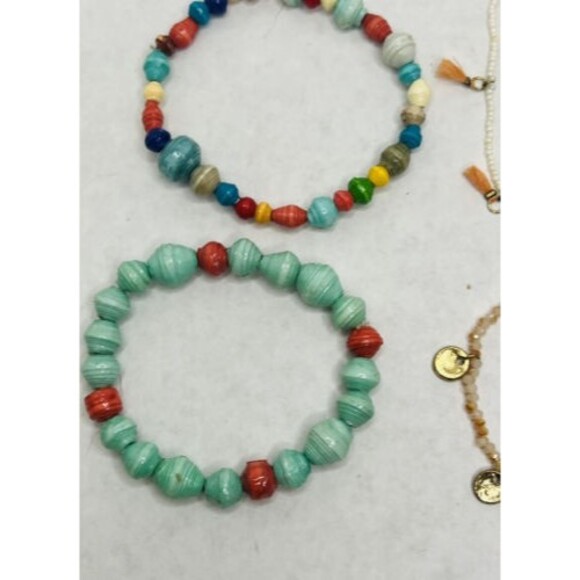 Noonday Collection Bead Bracelets 6 Paper Bead Bracelets Multicolor Tassel - Picture 2 of 6